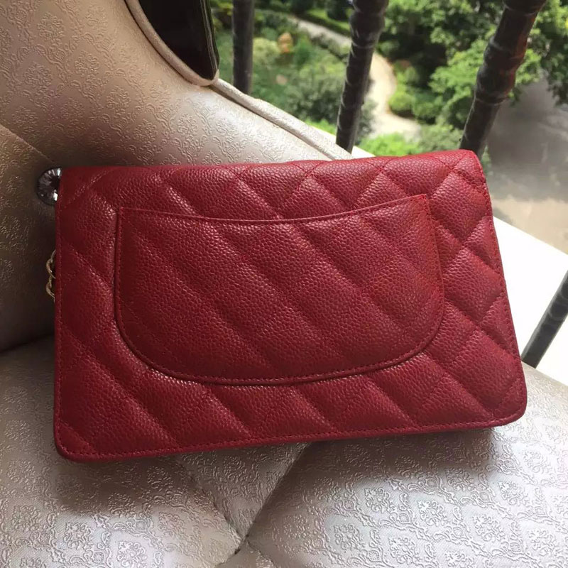 2015 Chanel WOC mini Flap Bag Red Original Caviar leather A33808