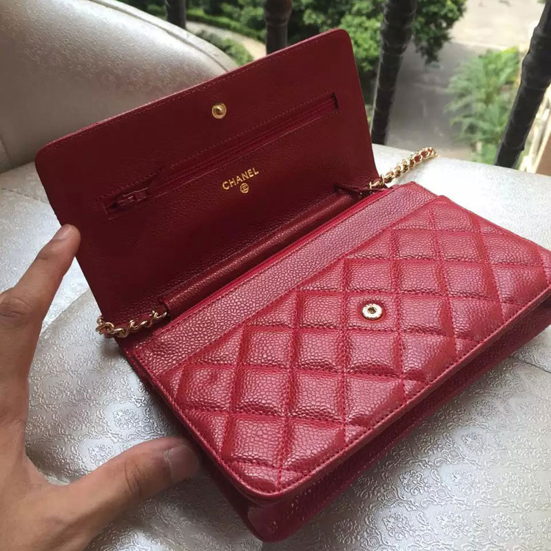 2015 Chanel WOC mini Flap Bag Red Original Caviar leather A33808