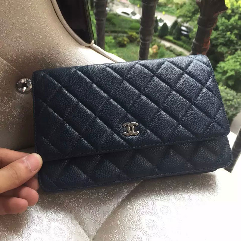 2015 Chanel WOC mini Flap Bag Royalblue Original Caviar leather A33808