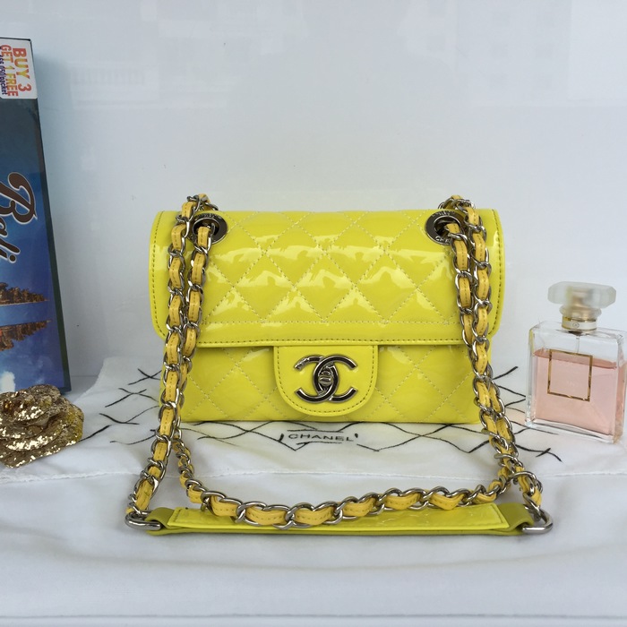 2015 Chanel Yellow Classic CC Flap Patent leather A92781 Shoulder Bag