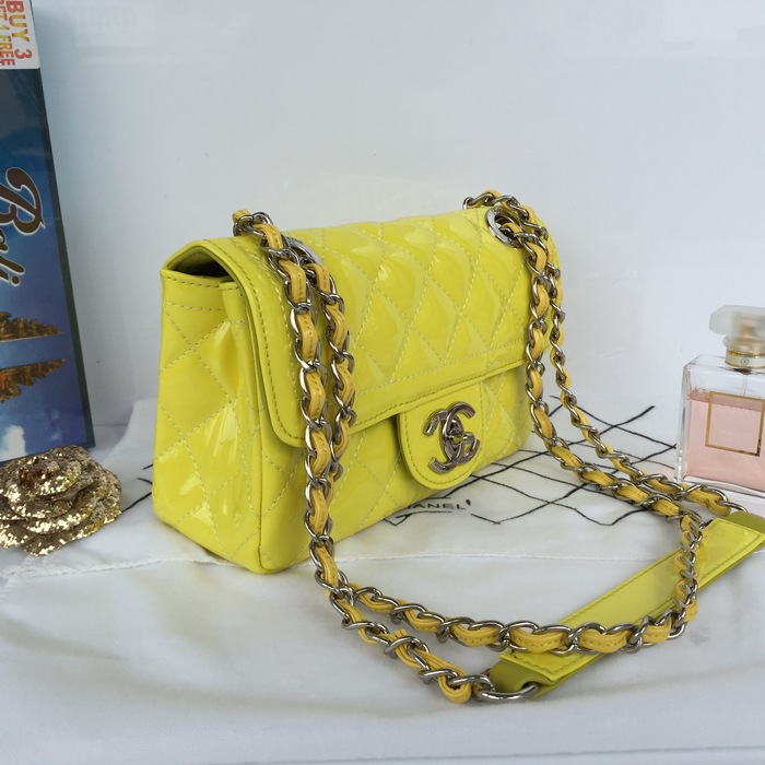 2015 Chanel Yellow Classic CC Flap Patent leather A92781 Shoulder Bag