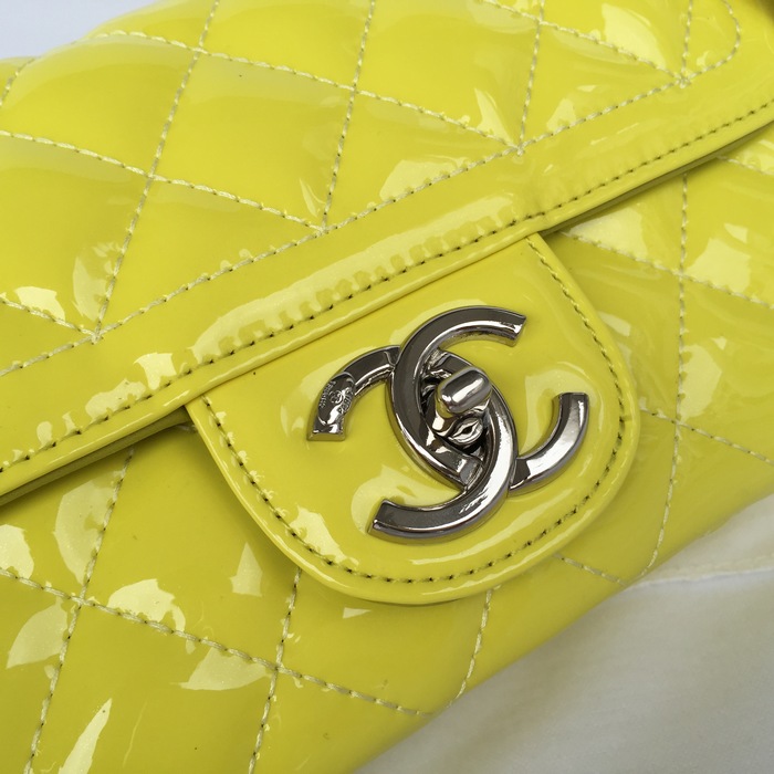 2015 Chanel Yellow Classic CC Flap Patent leather A92781 Shoulder Bag