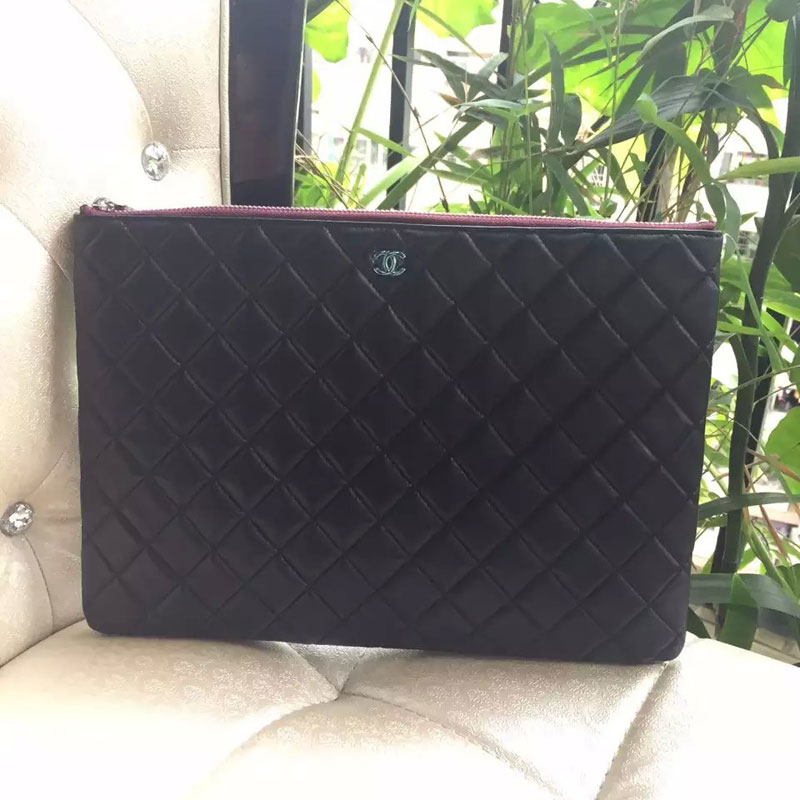 2015 Chanel clutch Bag Original Sheepskin Leather A82090 Black with Silver