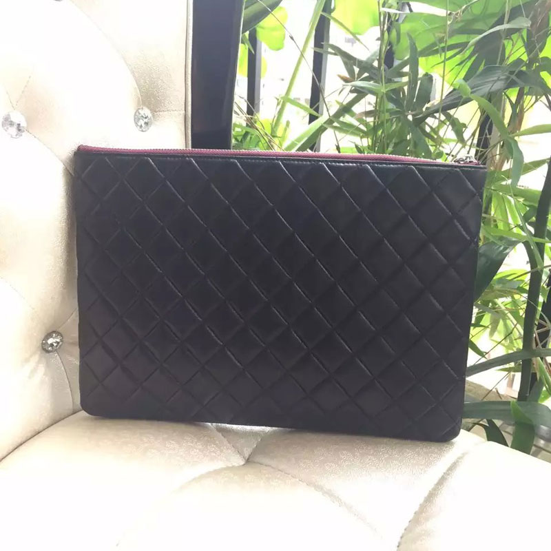 2015 Chanel clutch Bag Original Sheepskin Leather A82090 Black with Silver