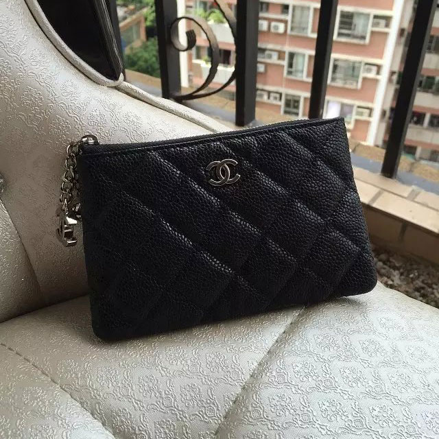 2015 Chanel coin purse Original Caviar Leather A31514 Black with Silver