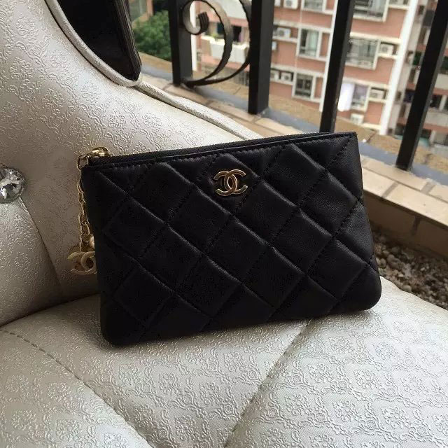 2015 Chanel coin purse Original Leather A31514 Black with Gold