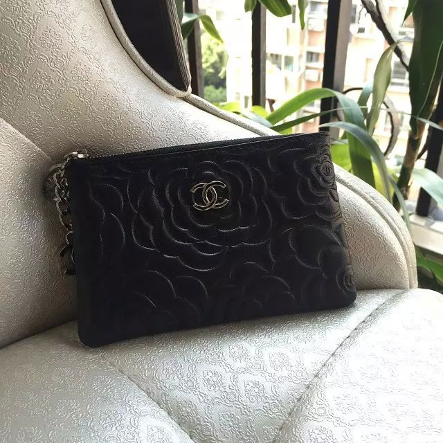 2015 Chanel coin purse Original Leather A31514 Black with Silver