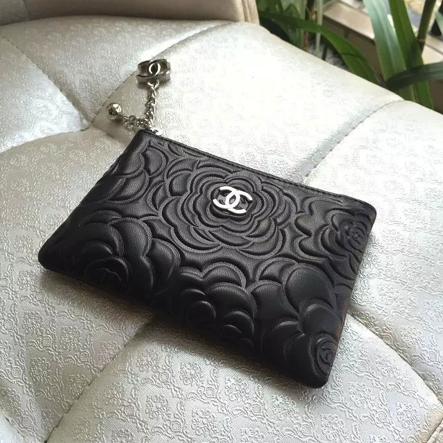 2015 Chanel coin purse Original Leather A31514 Black with Silver