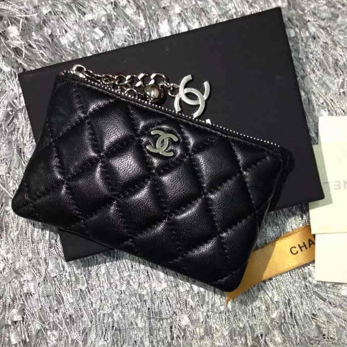 2015 Chanel coin purse Sheepskin Leather A50168 Black