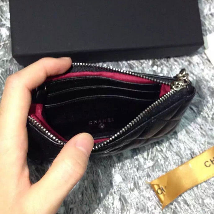 2015 Chanel coin purse Sheepskin Leather A50168 Black