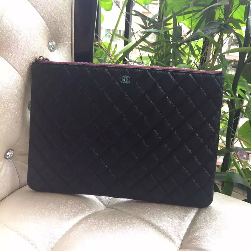 2015 Chanel iPad A4 Bag Original Caviar Leather A82089 Black with Silver