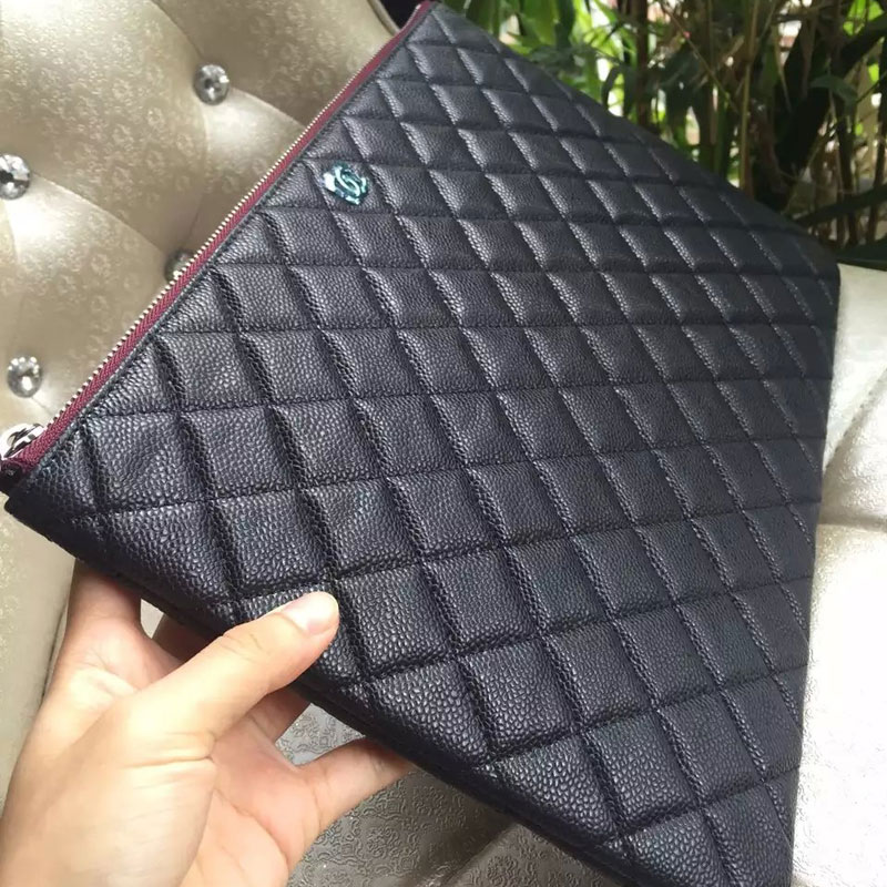 2015 Chanel iPad A4 Bag Original Caviar Leather A82089 Black with Silver