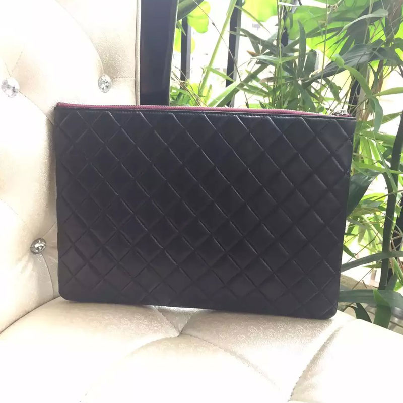 2015 Chanel iPad A4 Bag Original Sheepskin Leather A82089 Black with Silver