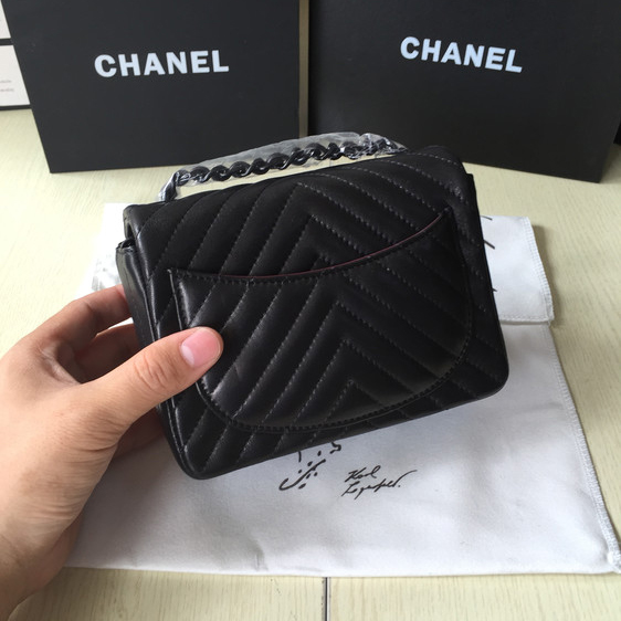 2015 Chanel mini Classic Flap Bag Black Original Sheekskin leather A1115