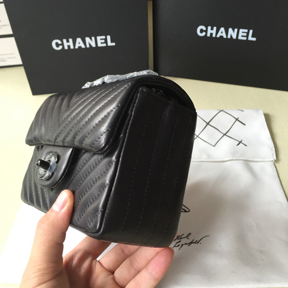 2015 Chanel mini Classic Flap Bag Black Original Sheekskin leather A1115