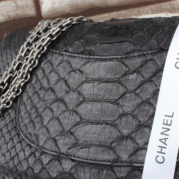 2015 Chanel mini Classic Flap Bag Black Original Snake Leather 1117 Silver