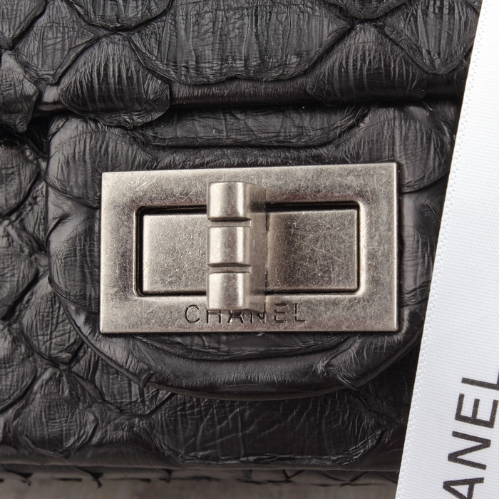 2015 Chanel mini Classic Flap Bag Black Original Snake Leather 1117 Silver