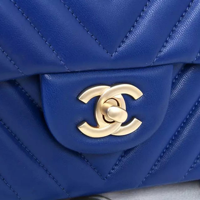 2015 Chanel mini Classic Flap Bag Blue Original Sheekskin A1116 Gold