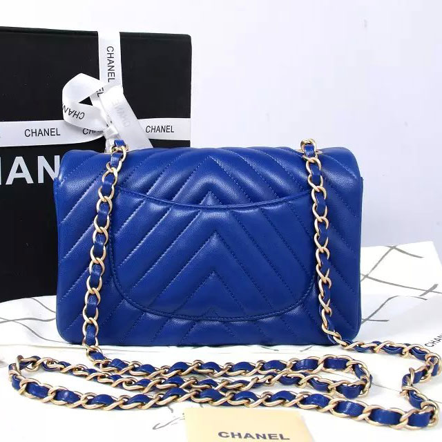 2015 Chanel mini Classic Flap Bag Blue Original Sheekskin A1116 Gold