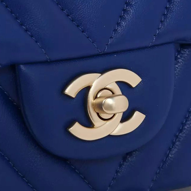 2015 Chanel mini Classic Flap Bag Blue Original Sheekskin leather A1115 Gold