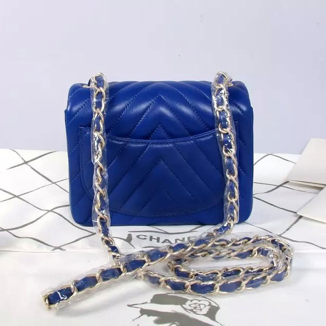 2015 Chanel mini Classic Flap Bag Blue Original Sheekskin leather A1115 Gold