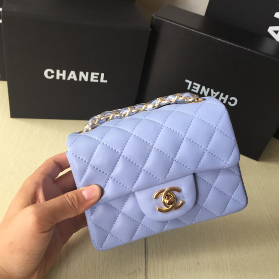 2015 Chanel mini Classic Flap Bag Lavender Original Sheekskin leather A1115 Gold