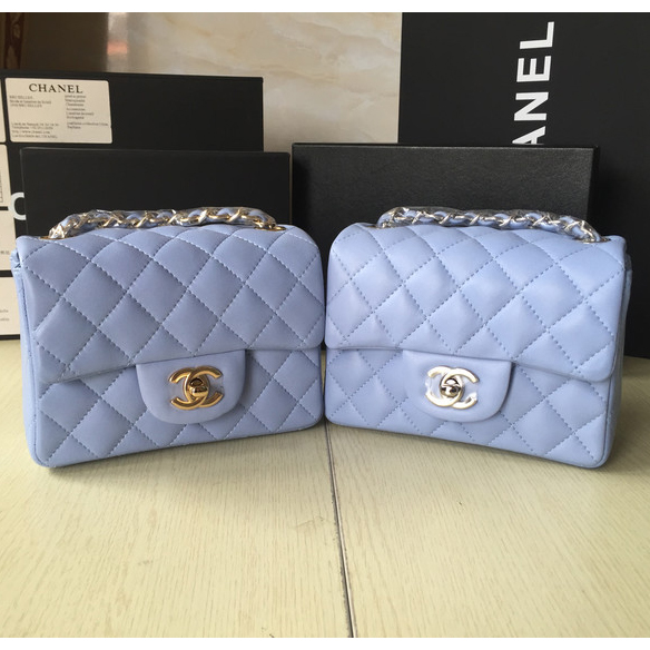 2015 Chanel mini Classic Flap Bag Lavender Original Sheekskin leather A1115 Gold