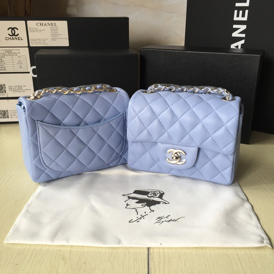 2015 Chanel mini Classic Flap Bag Lavender Original Sheekskin leather A1115 Silver