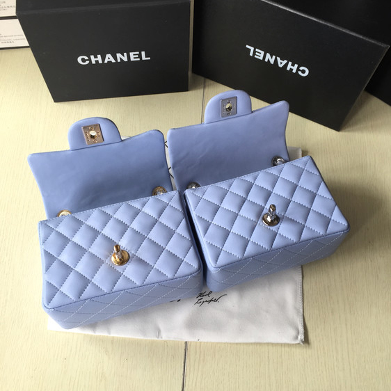 2015 Chanel mini Classic Flap Bag Lavender Original Sheekskin leather A1115 Silver