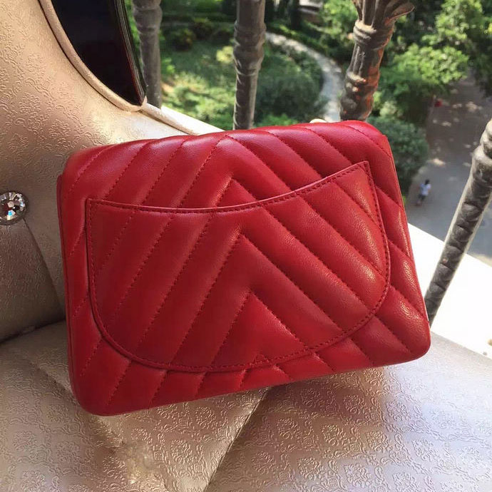 2015 Chanel mini Classic Flap Bag Red Original Sheekskin leather A1115 Gold