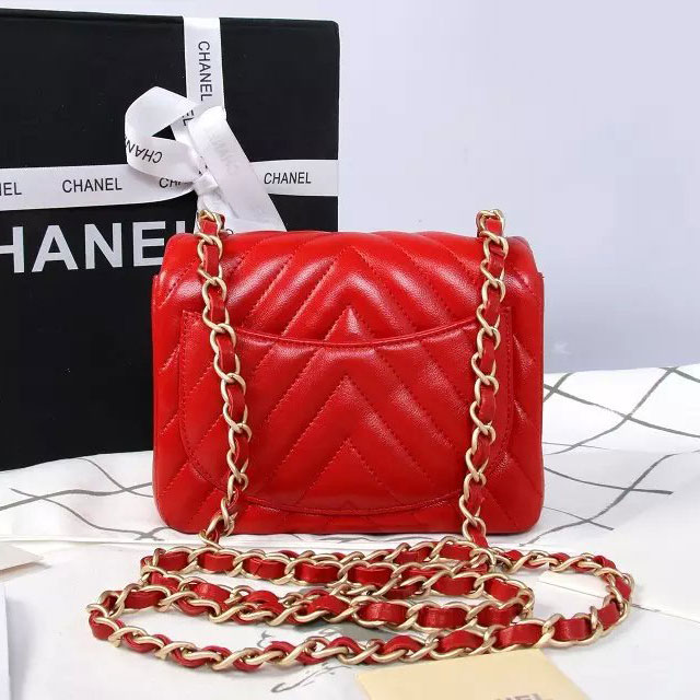 2015 Chanel mini Classic Flap Bag Red Original Sheekskin leather A1115 Gold