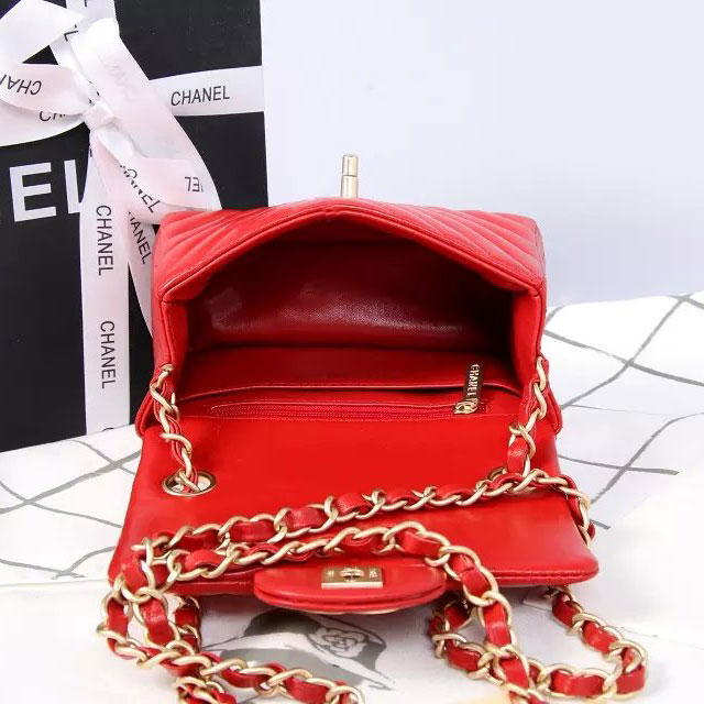 2015 Chanel mini Classic Flap Bag Red Original Sheekskin leather A1115 Gold