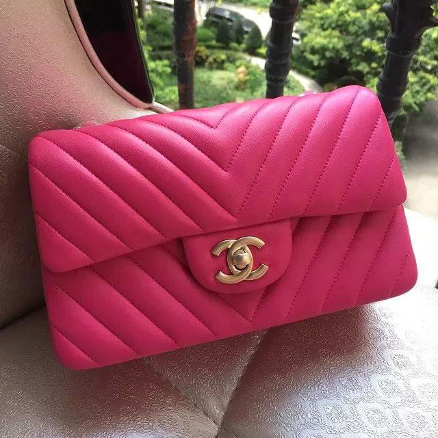 2015 Chanel mini Classic Flap Bag Rose Original Sheekskin A1116 Gold