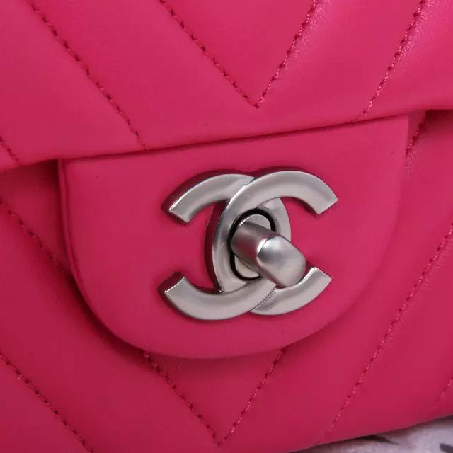 2015 Chanel mini Classic Flap Bag Rose Original Sheekskin A1116 Silver