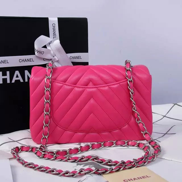 2015 Chanel mini Classic Flap Bag Rose Original Sheekskin A1116 Silver