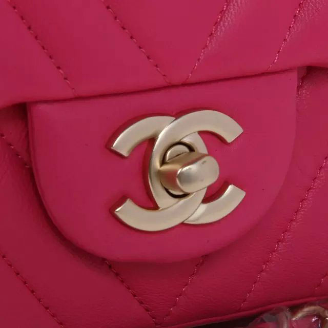 2015 Chanel mini Classic Flap Bag Rose Original Sheekskin leather A1115 Gold