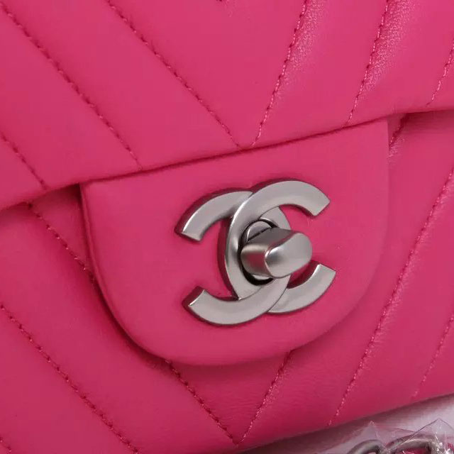 2015 Chanel mini Classic Flap Bag Rose Original Sheekskin leather A1115 Silver