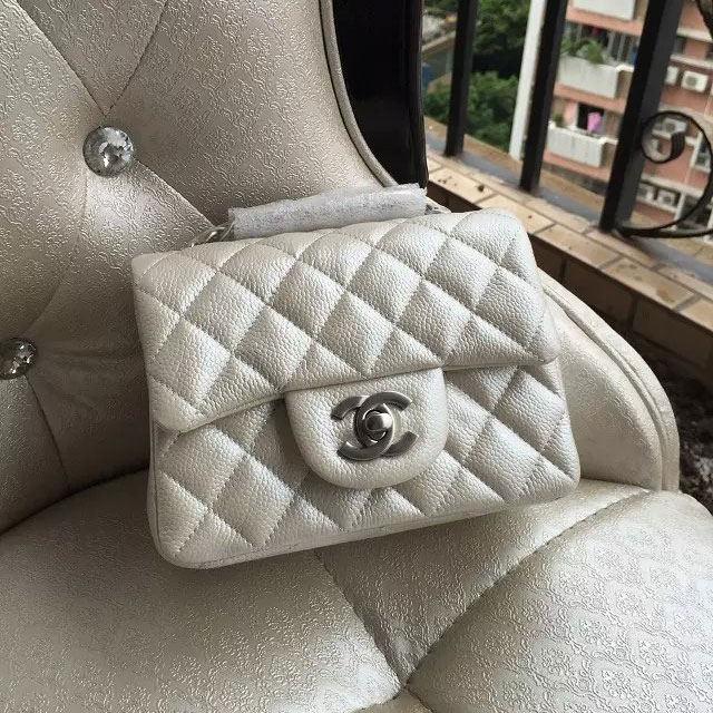 2015 Chanel mini Classic Flap Bag Silver Original Caviar leather A1115