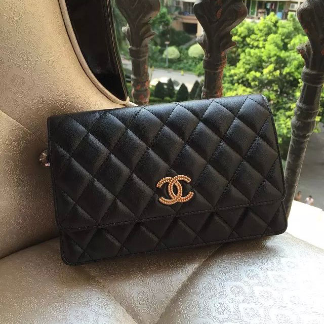 2015 Chanel mini Flap Bag Original Leather A80248 Black with Gold