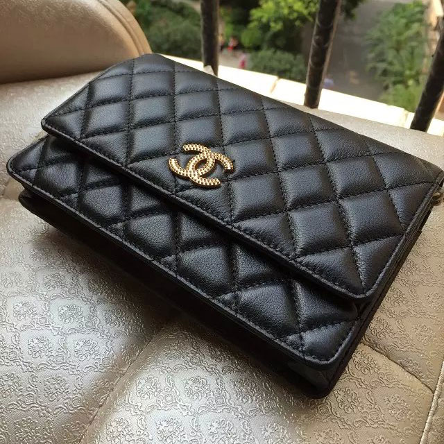 2015 Chanel mini Flap Bag Original Leather A80248 Black with Gold