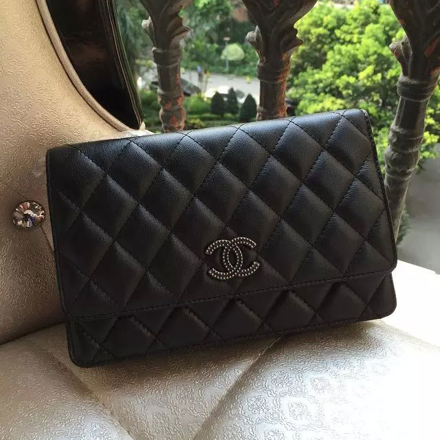 2015 Chanel mini Flap Bag Original Leather A80248 Black with Silver