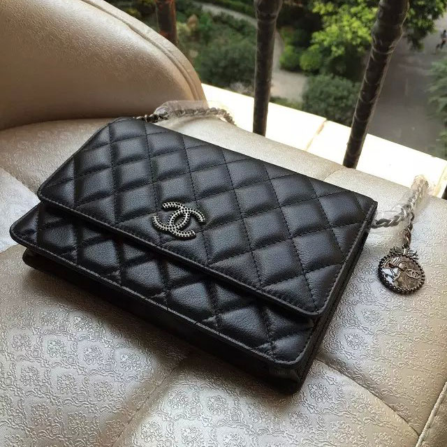 2015 Chanel mini Flap Bag Original Leather A80248 Black with Silver