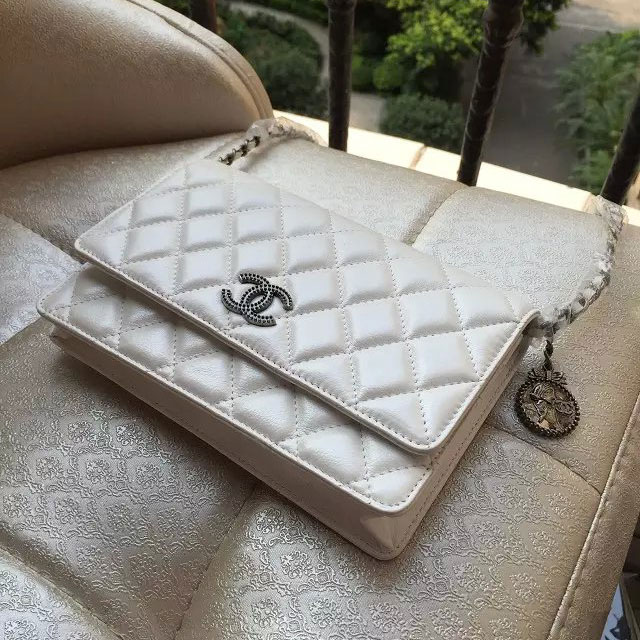 2015 Chanel mini Flap Bag Original Leather A80248 Offwhite with Silver