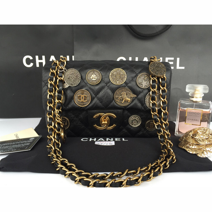 2015 Chanel mini Opper Coin Bag Calfskin Leather A92675 Black