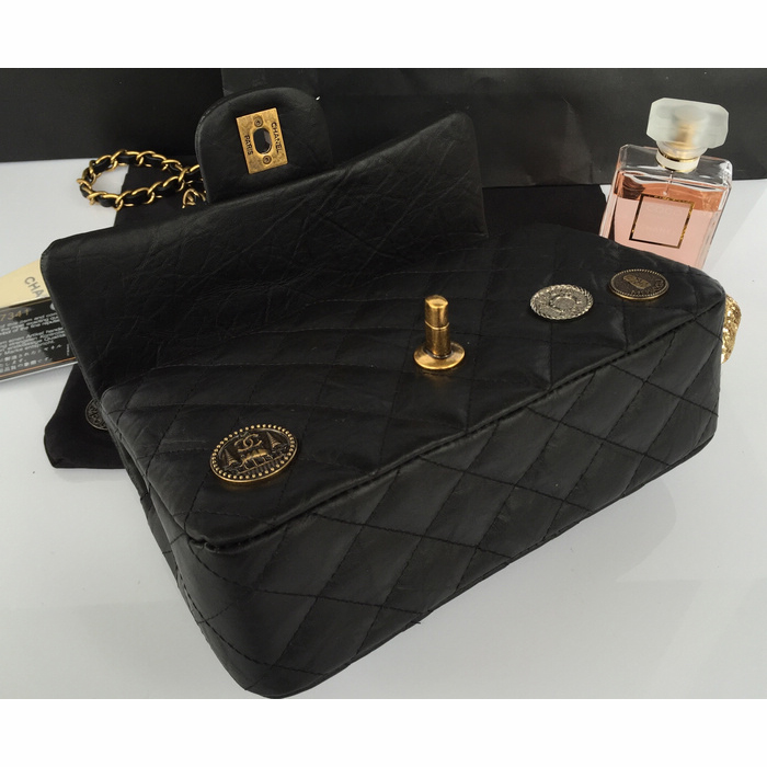 2015 Chanel mini Opper Coin Bag Calfskin Leather A92675 Black