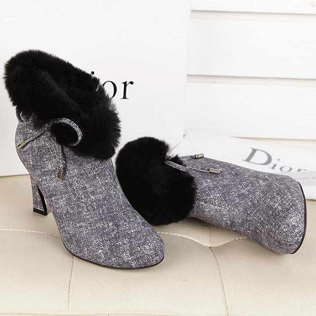 2015 Dior women Leather with rabbit fur boots