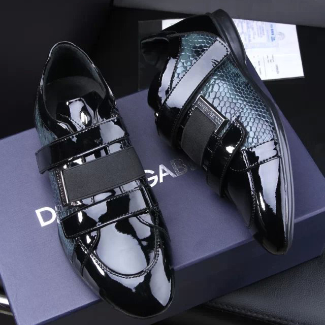 2015 Dolce&Gabbana men snake stripes and Patent leather shoes