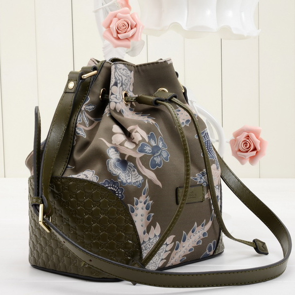 2015 Gucci Camouflage Leather Bucket Bag 354228 Khaki