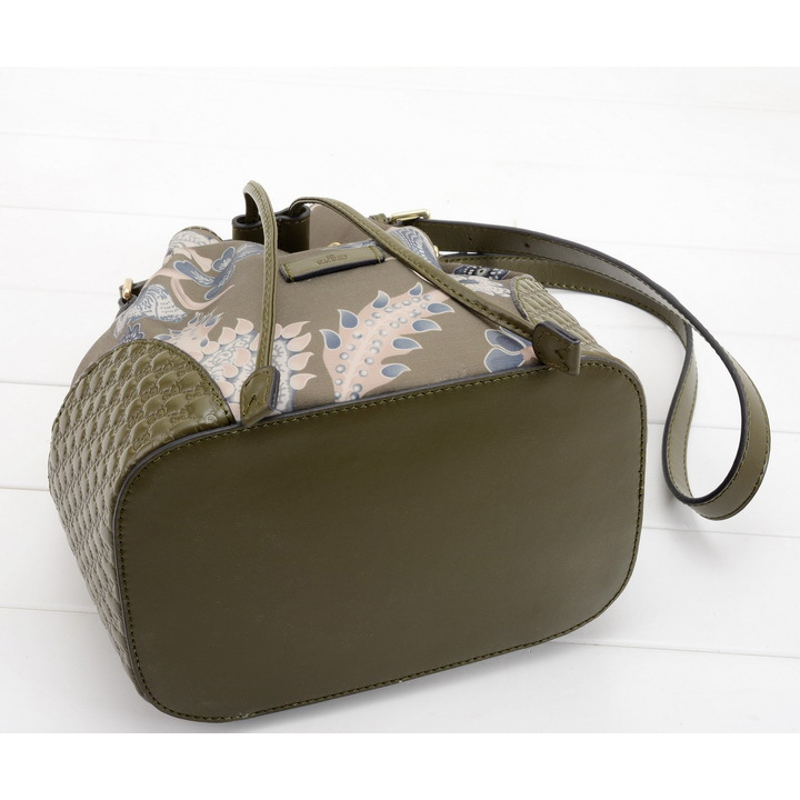 2015 Gucci Camouflage Leather Bucket Bag 354228 Khaki