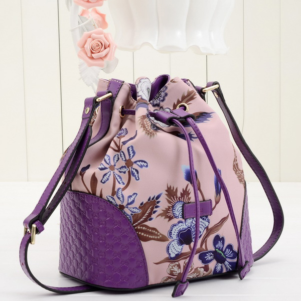 2015 Gucci Camouflage Leather Bucket Bag 354228 Purple